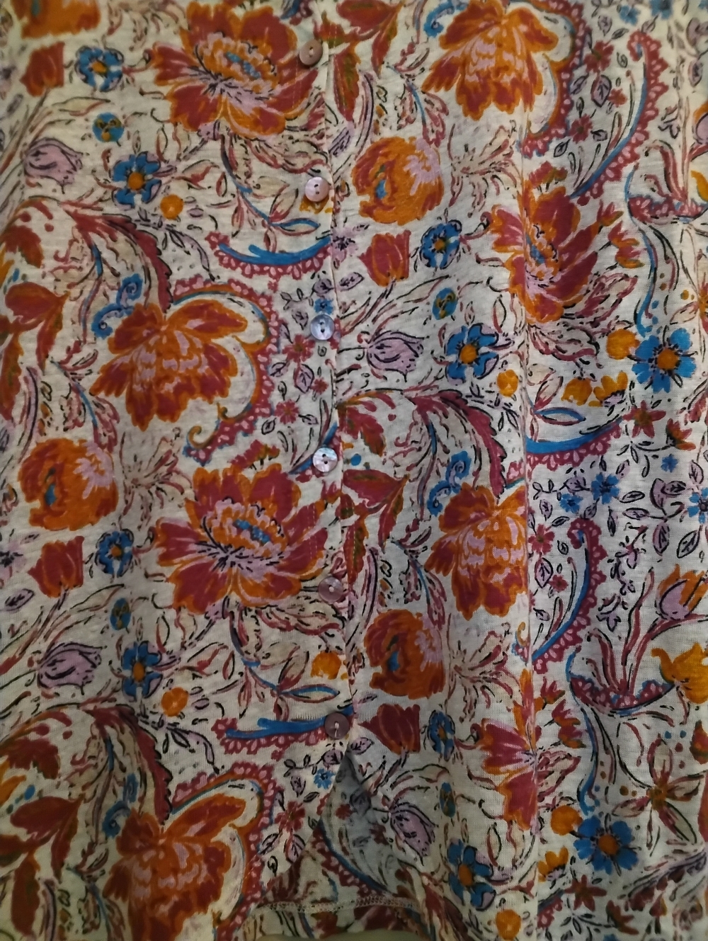 Joie 100% Linen Top Womens Medium White Pink Orange Tropical Floral Boho Luxury - Picture 8 of 8